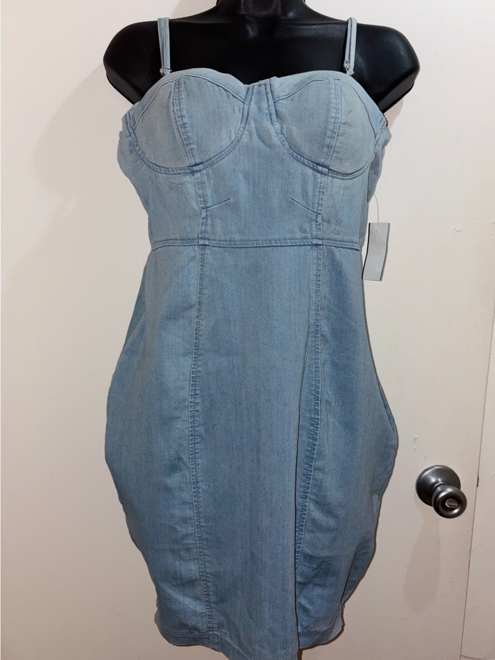 Denim Bustier Mini Dress with Adjustable Straps